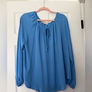 LOFT Sky Blue Tie-Neck Long Sleeve Blouse